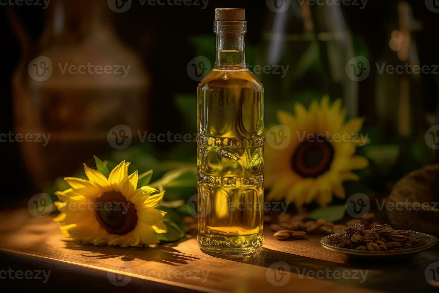 girasole olio su un' di legno tavolo. generativo ai tecnologia. foto