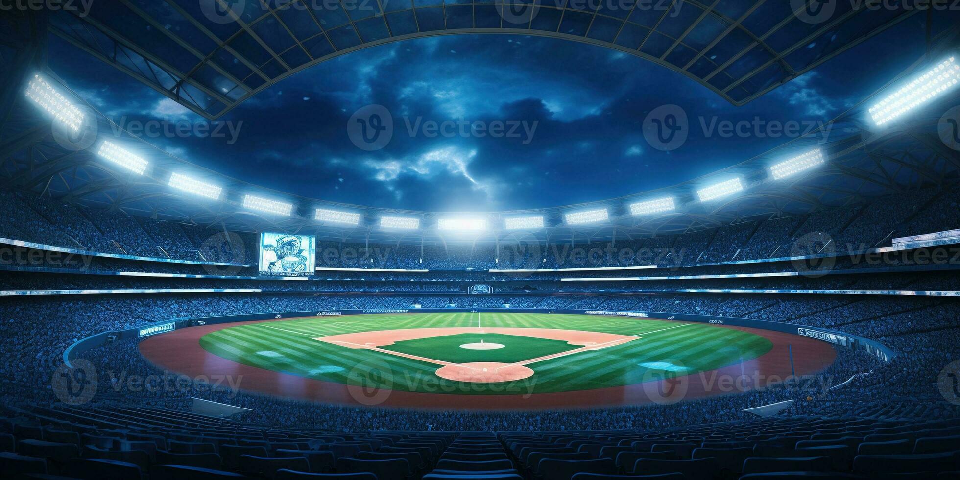 generativo ai, professionale baseball mille dollari stadio, moderno pubblico sport costruzione, arena nel notte foto