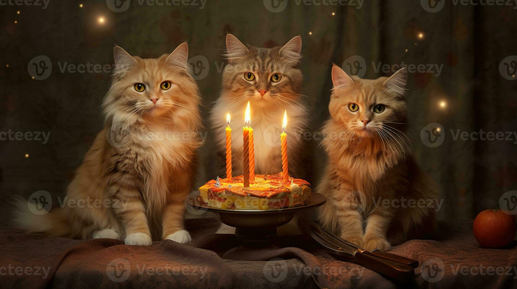 generativo ai, gatto compleanno festa, torta con un' candele foto