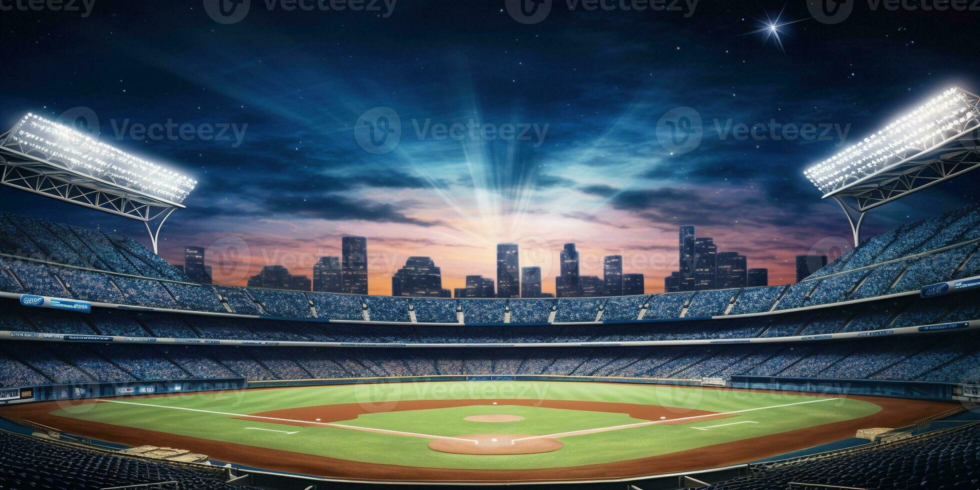 generativo ai, professionale baseball mille dollari stadio, moderno pubblico sport costruzione, arena nel notte foto
