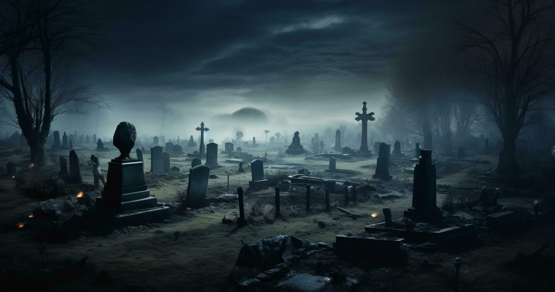 notte scena nel un' cimitero con lapidi foto