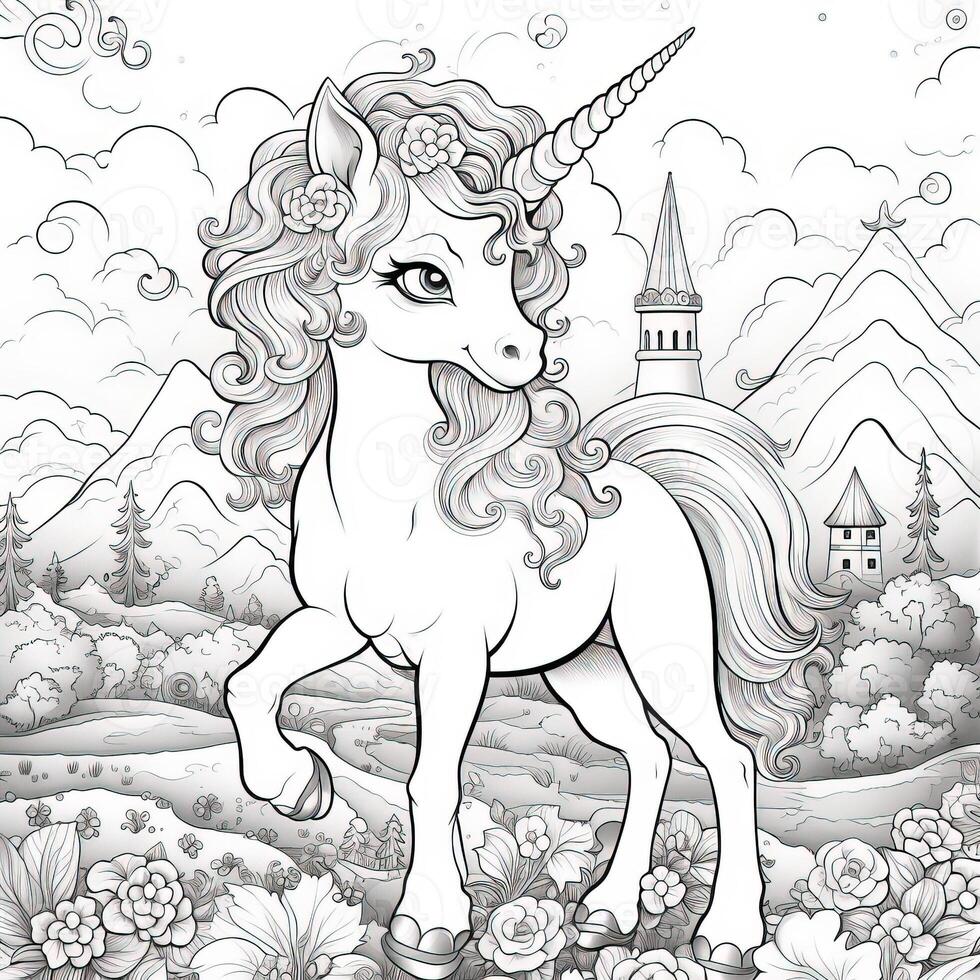 kawaii unicorno colorazione pagine foto