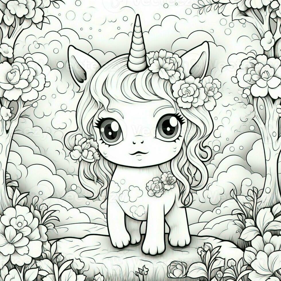 kawaii unicorno colorazione pagine foto