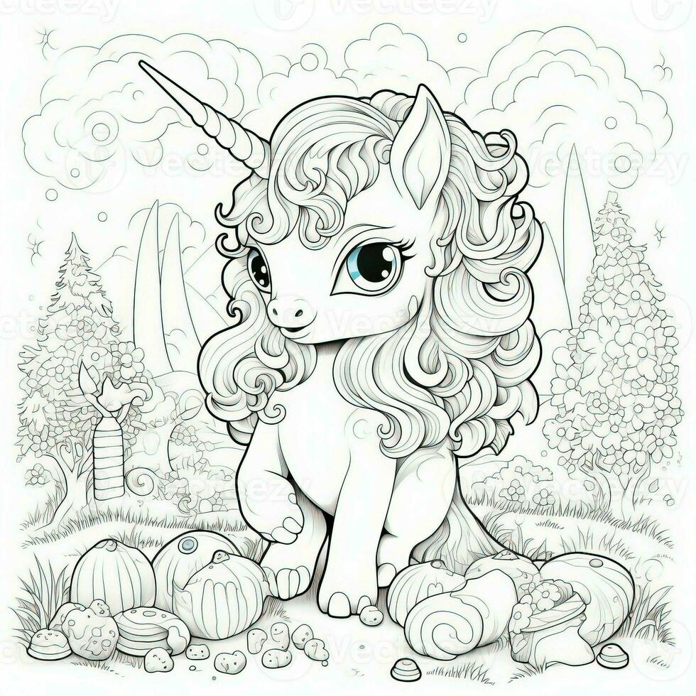 kawaii unicorno colorazione pagine foto