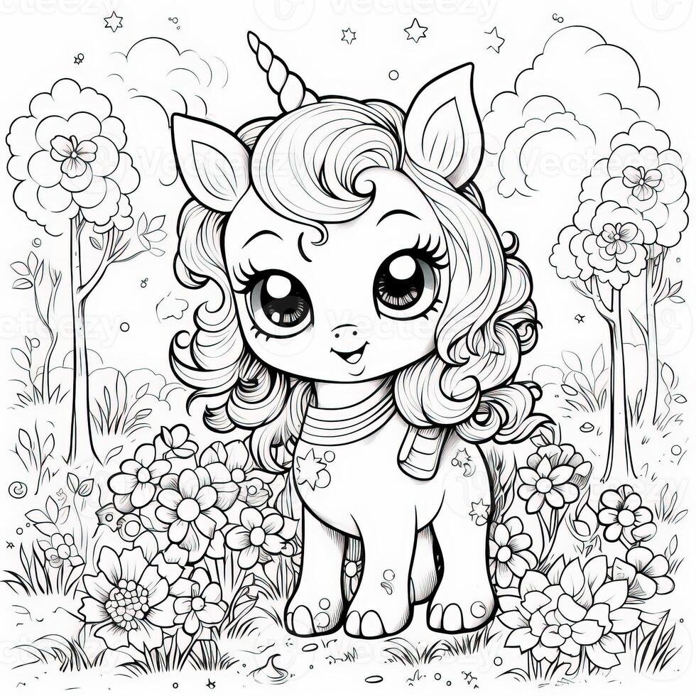 kawaii unicorno colorazione pagine foto