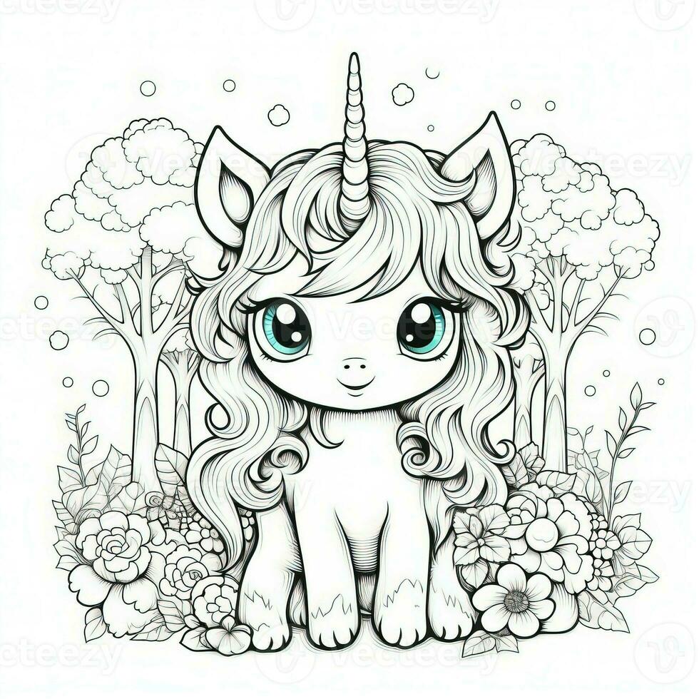 kawaii unicorno colorazione pagine foto