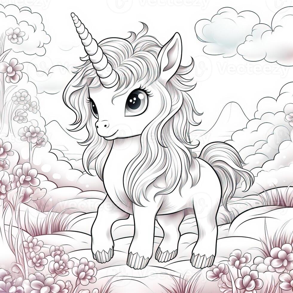 kawaii unicorno colorazione pagine foto