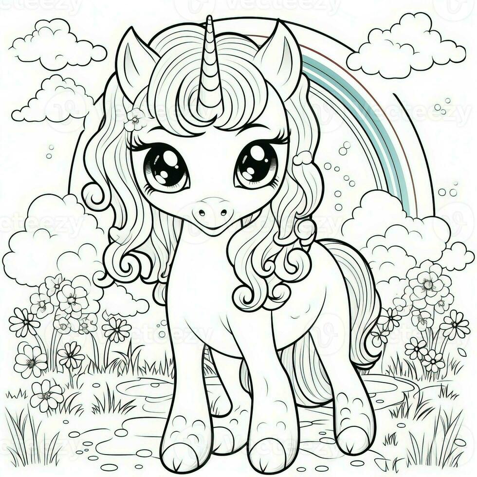 kawaii unicorno colorazione pagine foto