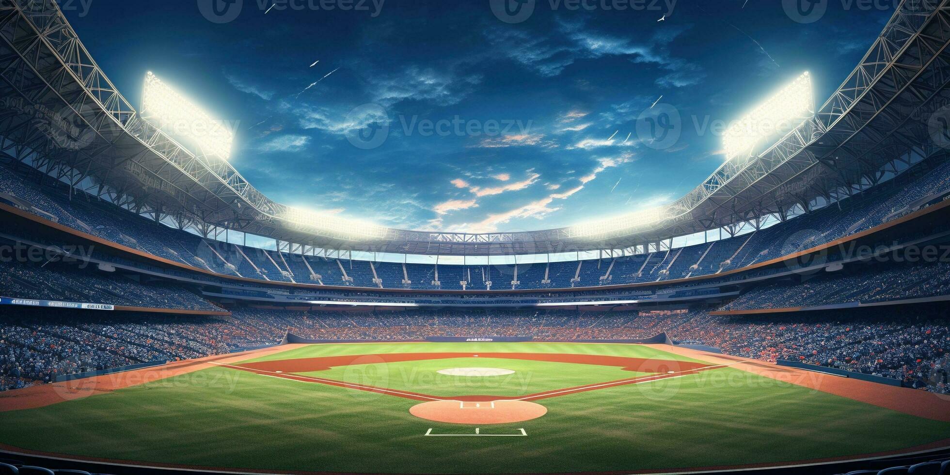generativo ai, professionale baseball mille dollari stadio, moderno pubblico sport costruzione, arena nel notte foto