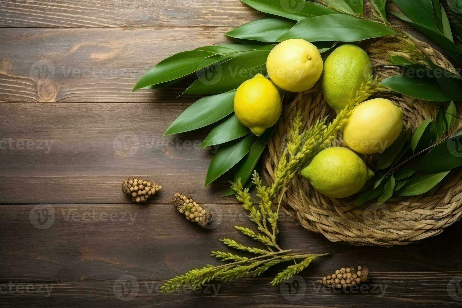 ebraico Festival di sukkot. tradizionale simboli etrog, lulav, hadas e arava foto