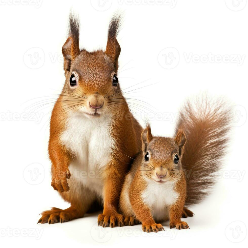 scoiattolo e bambino scoiattolo su bianca sfondo. foto