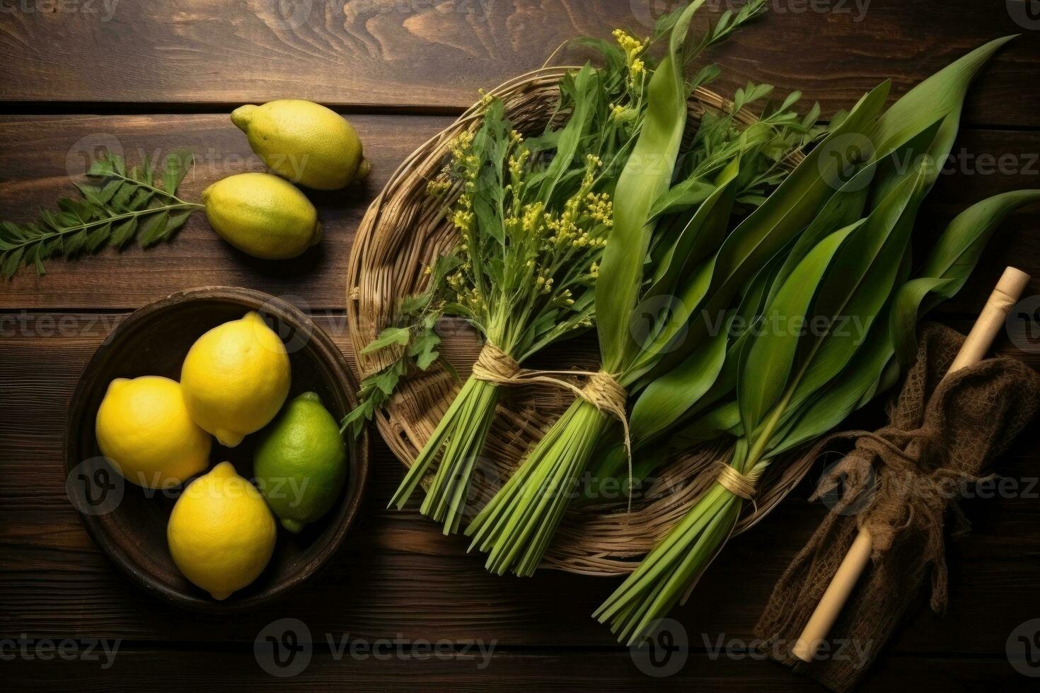 ebraico Festival di sukkot. tradizionale simboli etrog, lulav, hadas e arava foto