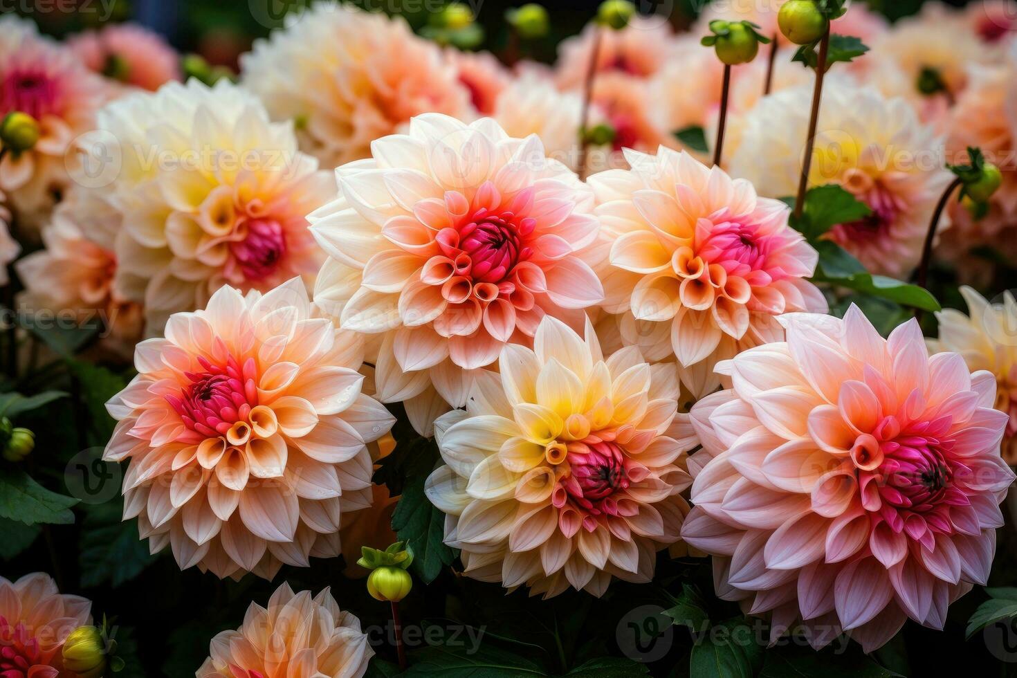 pieno fioritura avvicinamento bellissimo dalia fiori nel il giardino foto