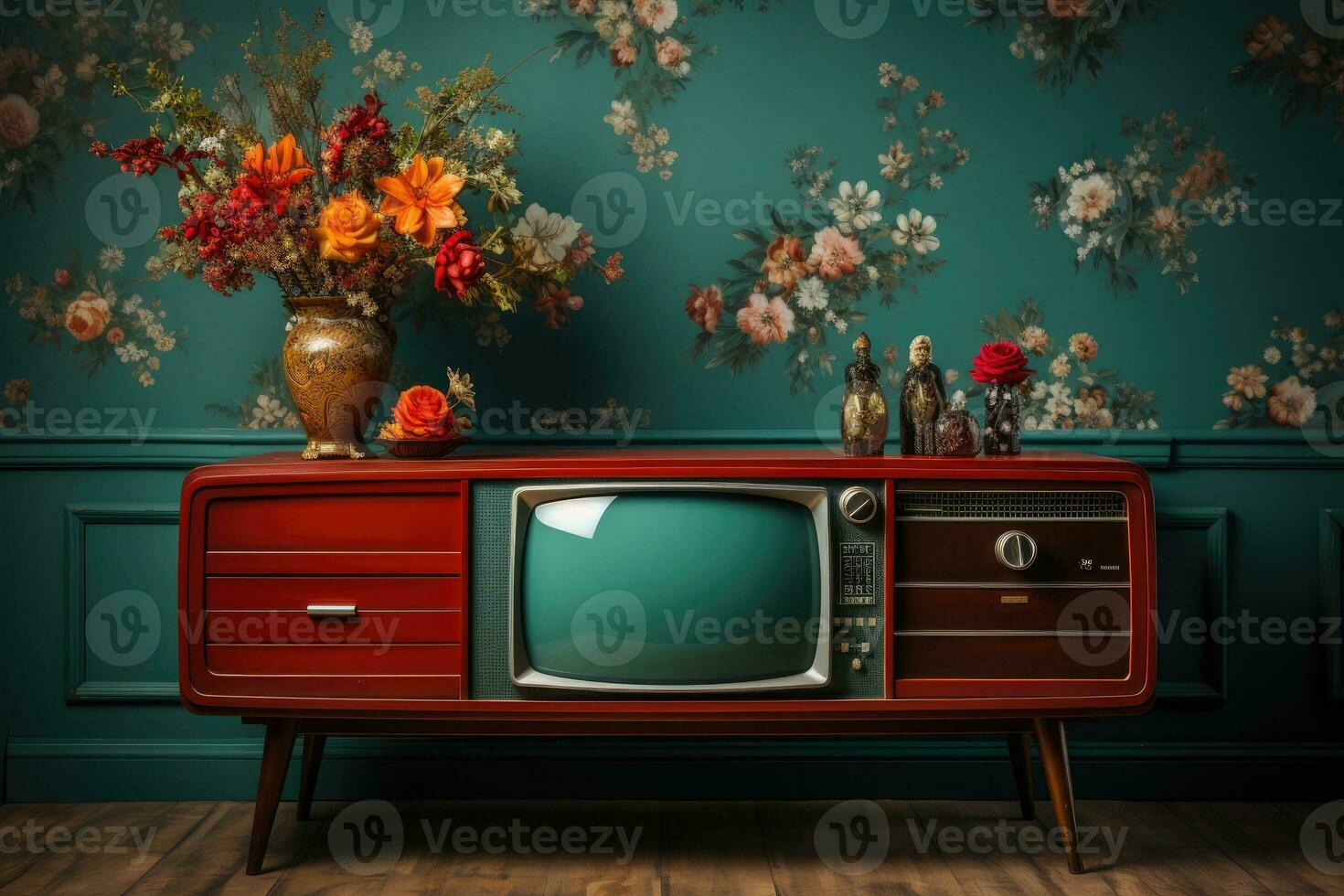 Vintage ▾ tv contro il parete. retrò stile. generativo ai foto