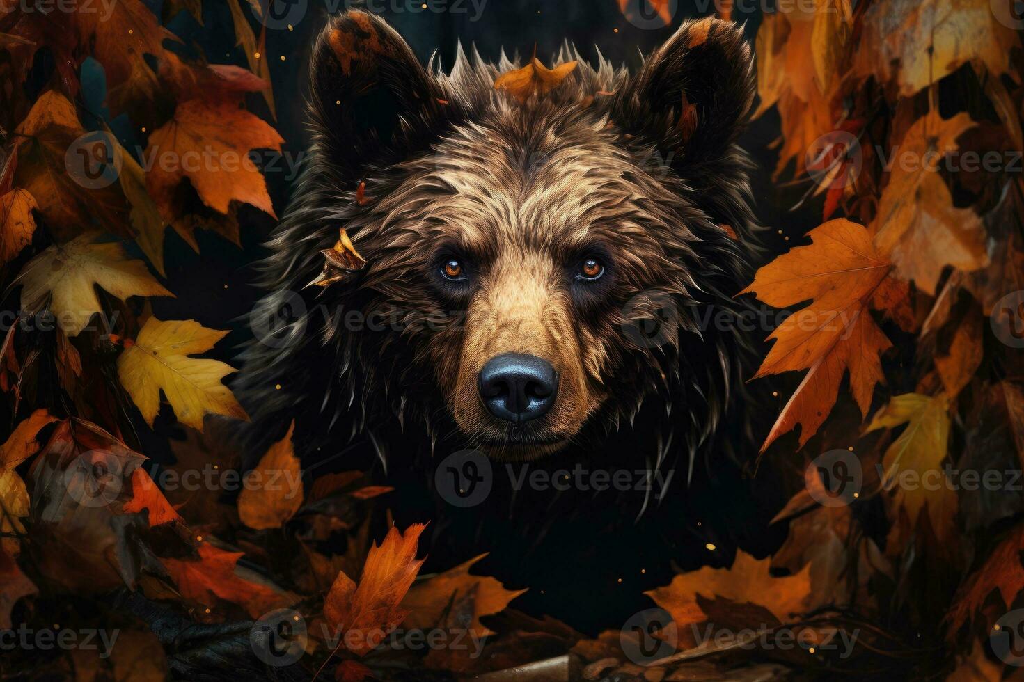 frontale Visualizza di un' orso nel il autunno foresta foto