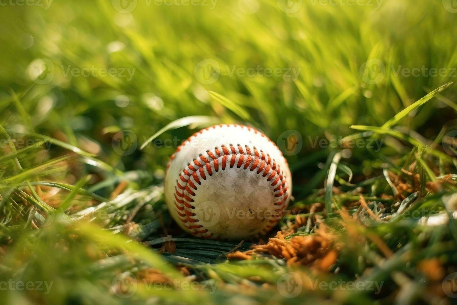 baseball palla nel erba. generativo ai foto