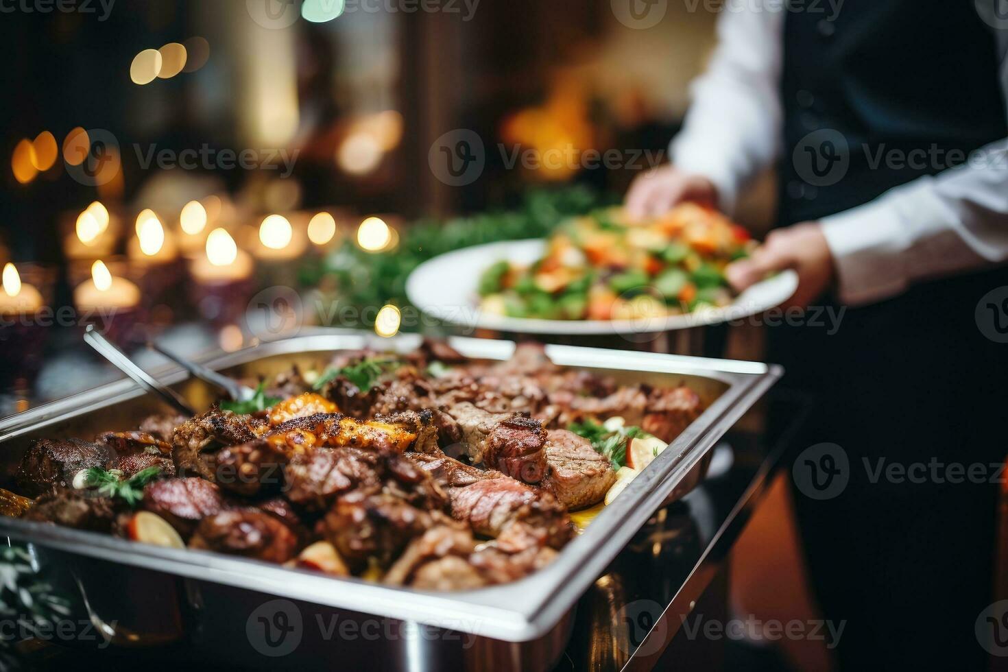 ristorazione buffet cibo interno nel ristorante con grigliato carne. foto