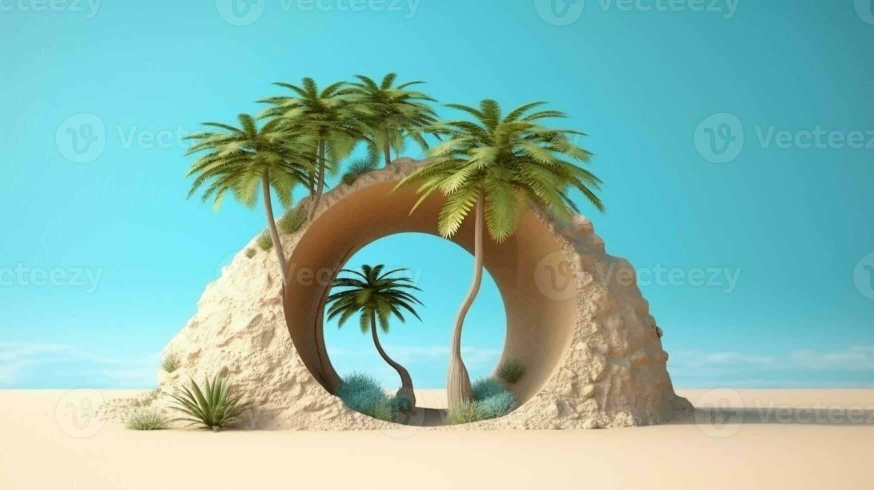 tropicale albero con spiaggia o oasi, ai generativo. foto