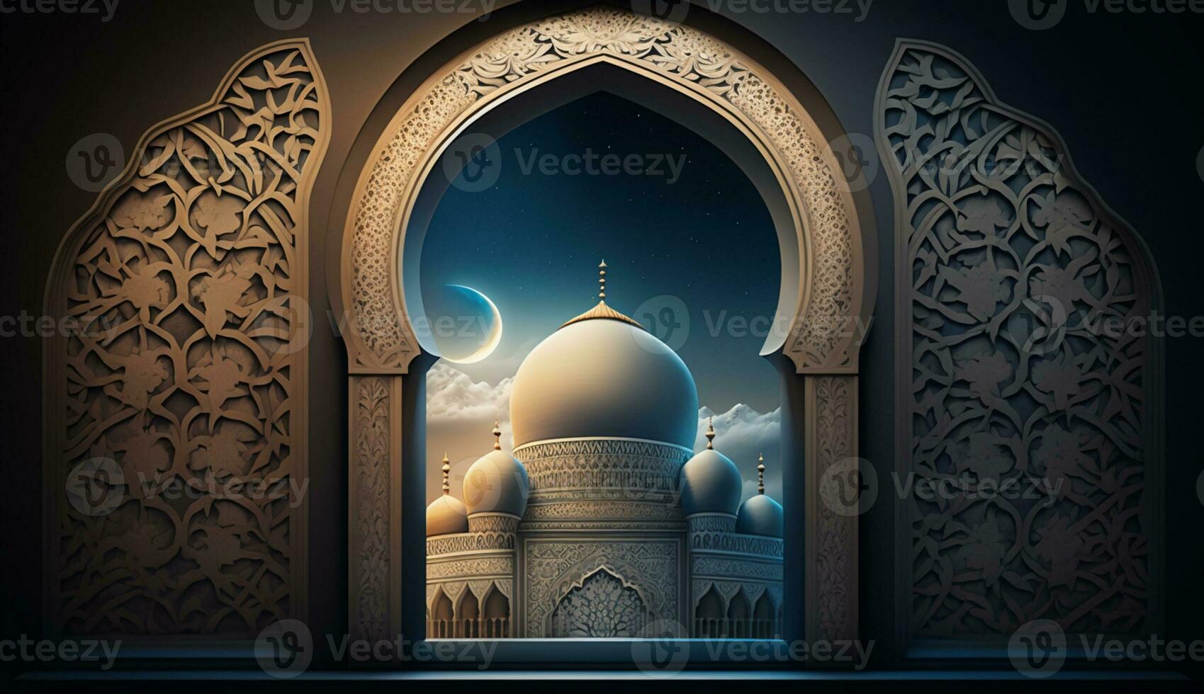 islamico moschea interno disegno, palazzo interno con d'oro arredamento, ai generativo foto
