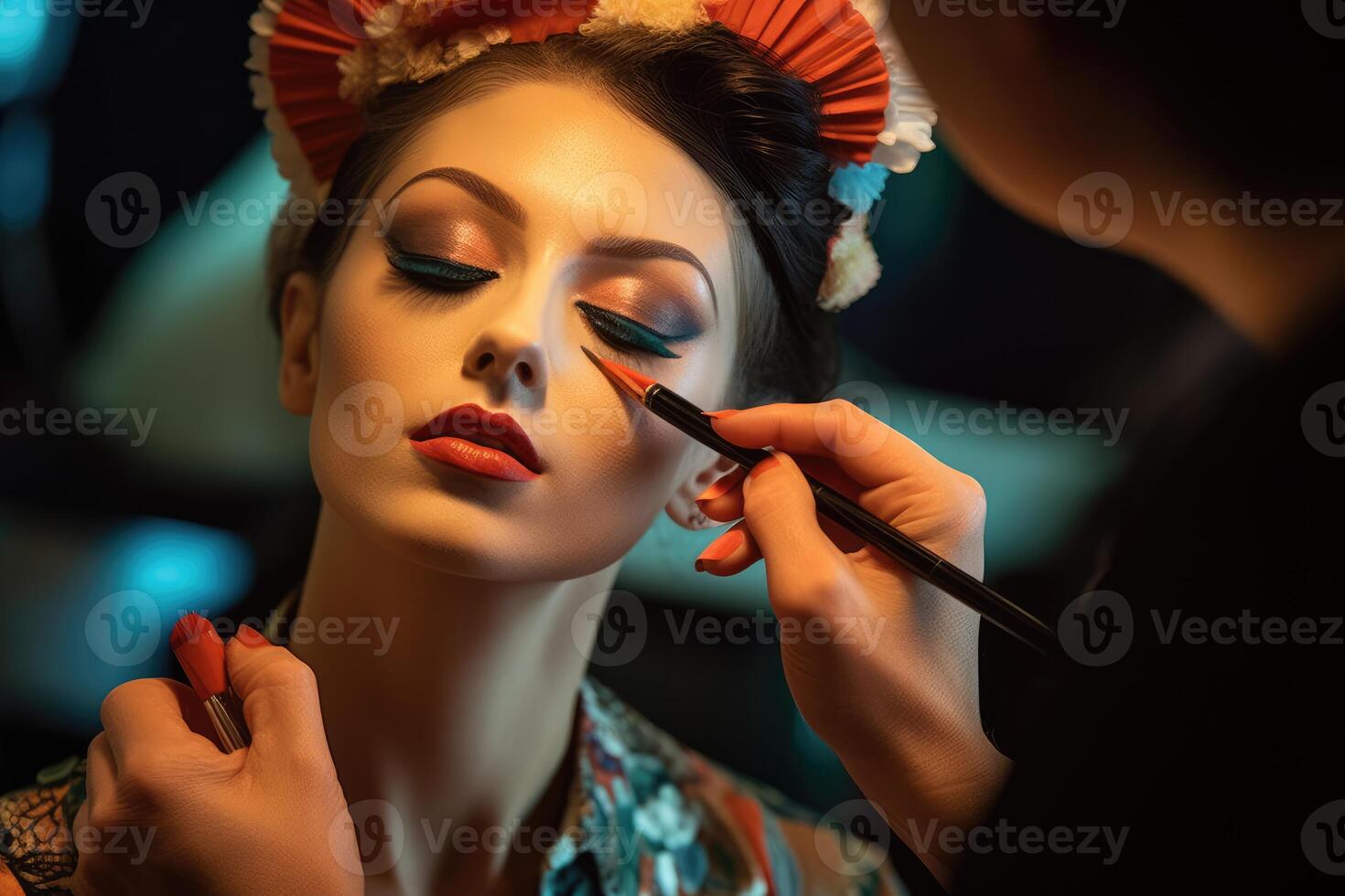 foto di un' professionale trucco artista l'applicazione trucco per un' speciale occasione. generativo ai