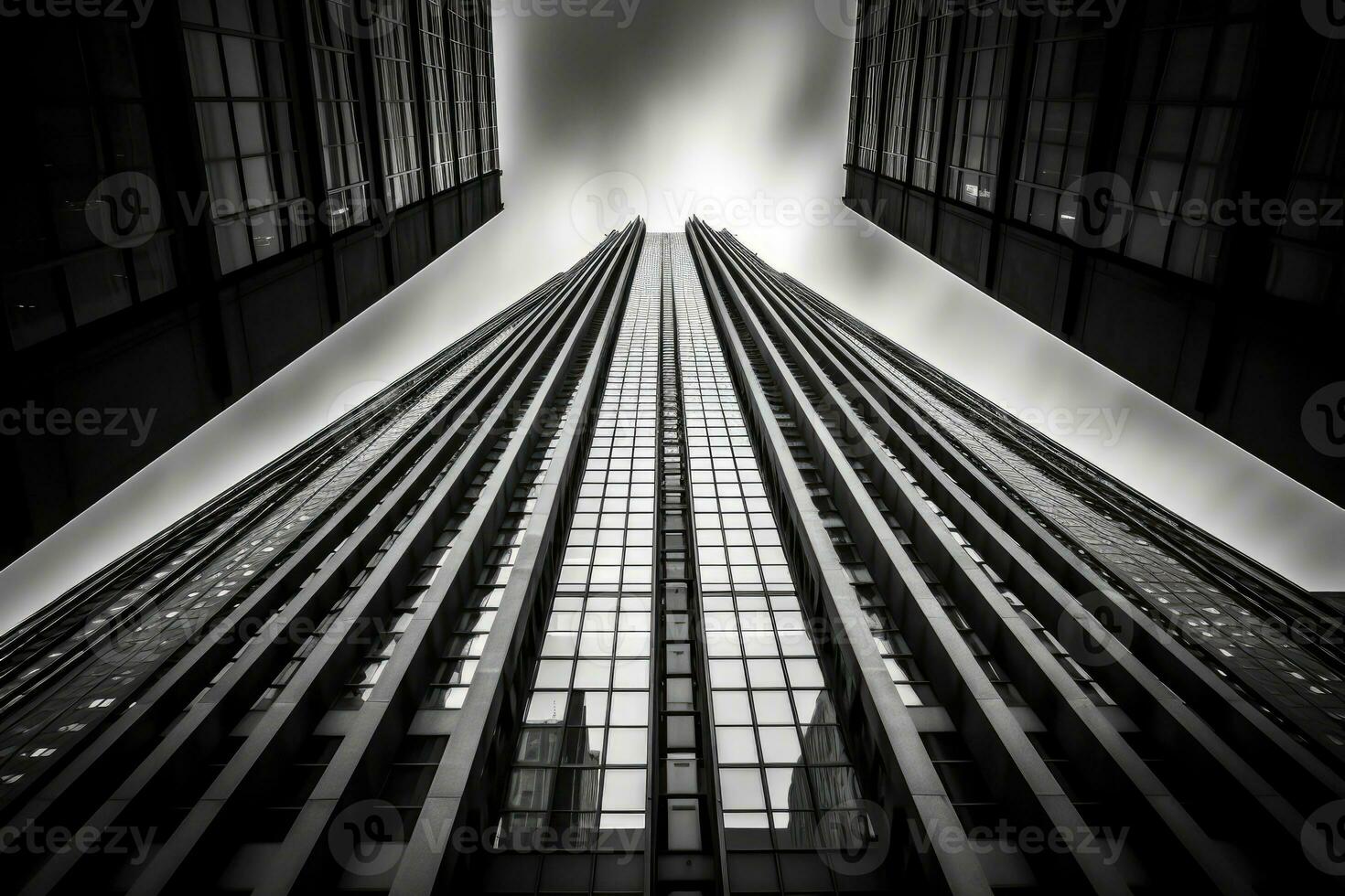 il magnificenza di un' torreggiante grattacielo a partire dal un' unico di vermi - occhio Visualizza prospettiva. generativo ai foto
