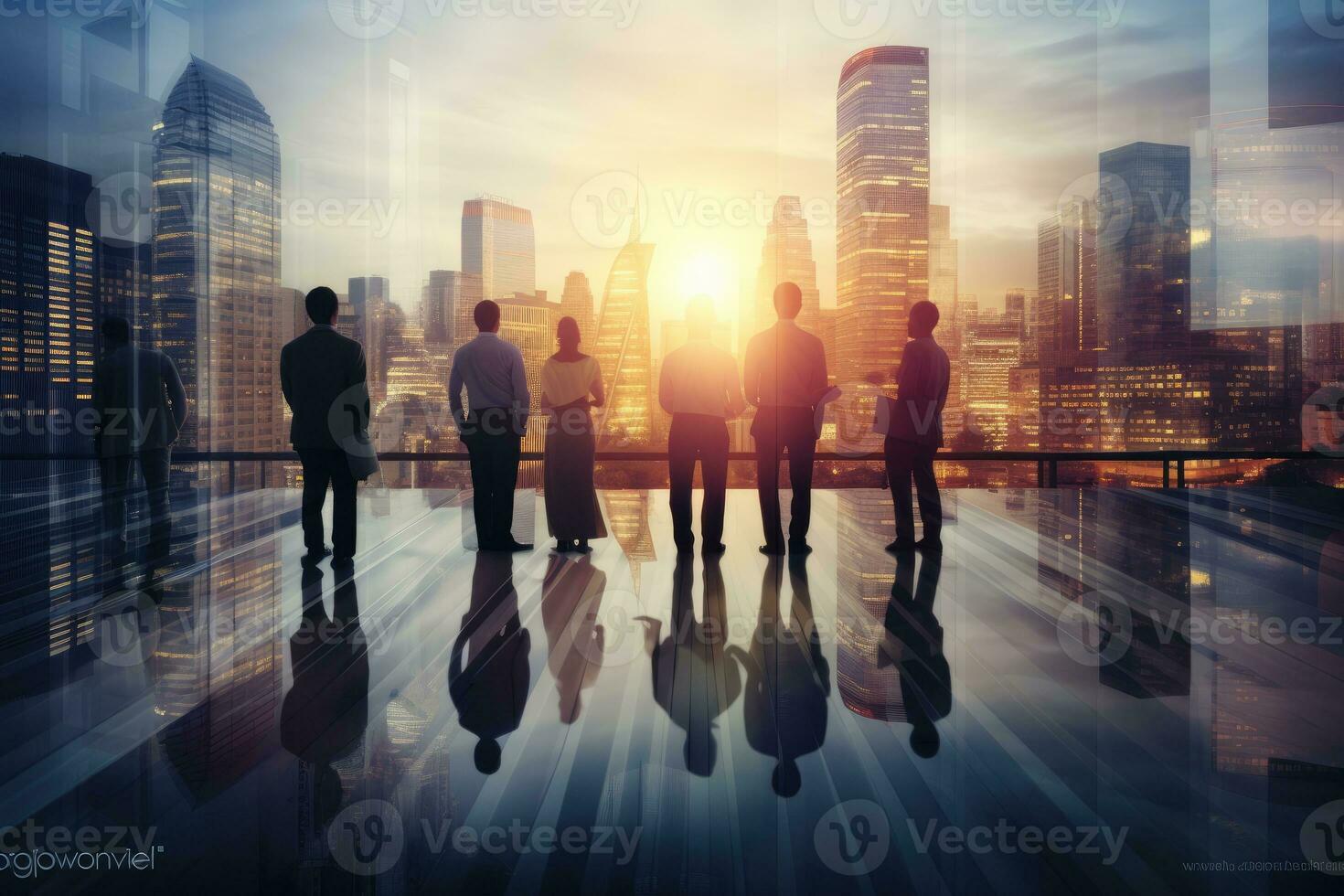 silhouette di un' attività commerciale compagno gruppo simboleggiante Il prossimo generazione tecnologie. generativo ai foto