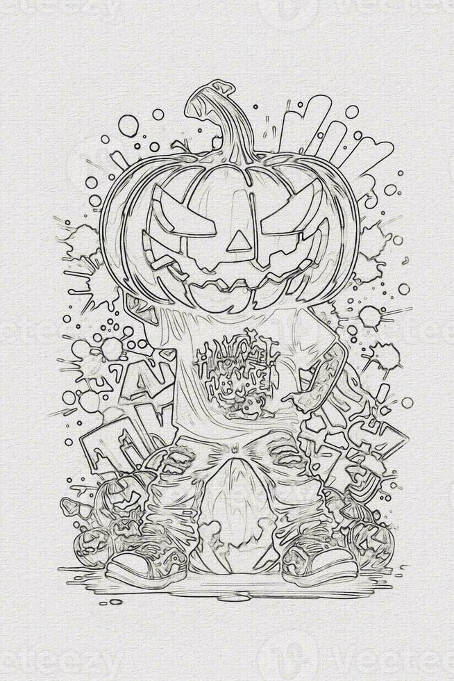 un' disegnato a mano schizzo di un' Halloween zucca schema illustrazione foto