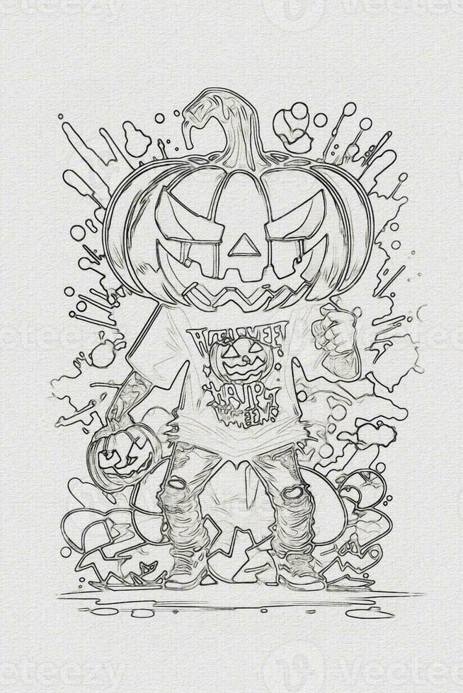 un' disegnato a mano schizzo di un' Halloween zucca schema illustrazione foto