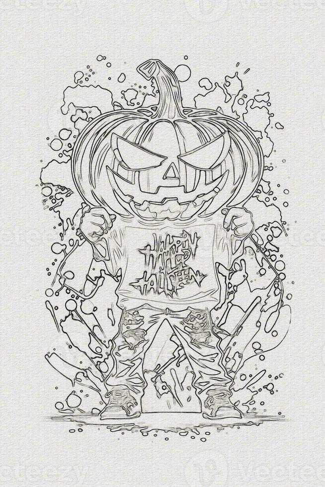 un' disegnato a mano schizzo di un' Halloween zucca schema illustrazione foto