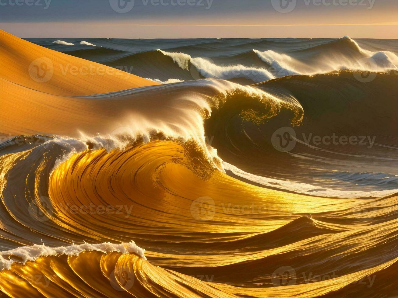 acqua onde nel il mare con d'oro colore foto