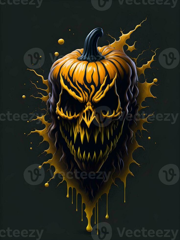 Halloween zucca con orrore viso illustrazione su nero sfondo foto