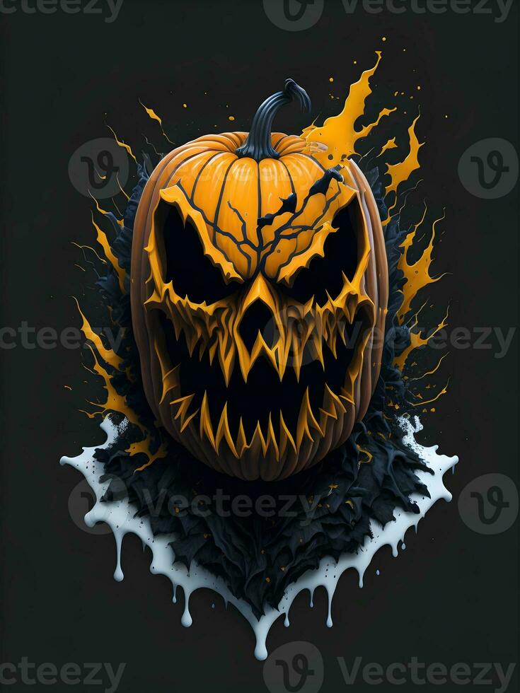 Halloween zucca con orrore viso illustrazione su nero sfondo foto