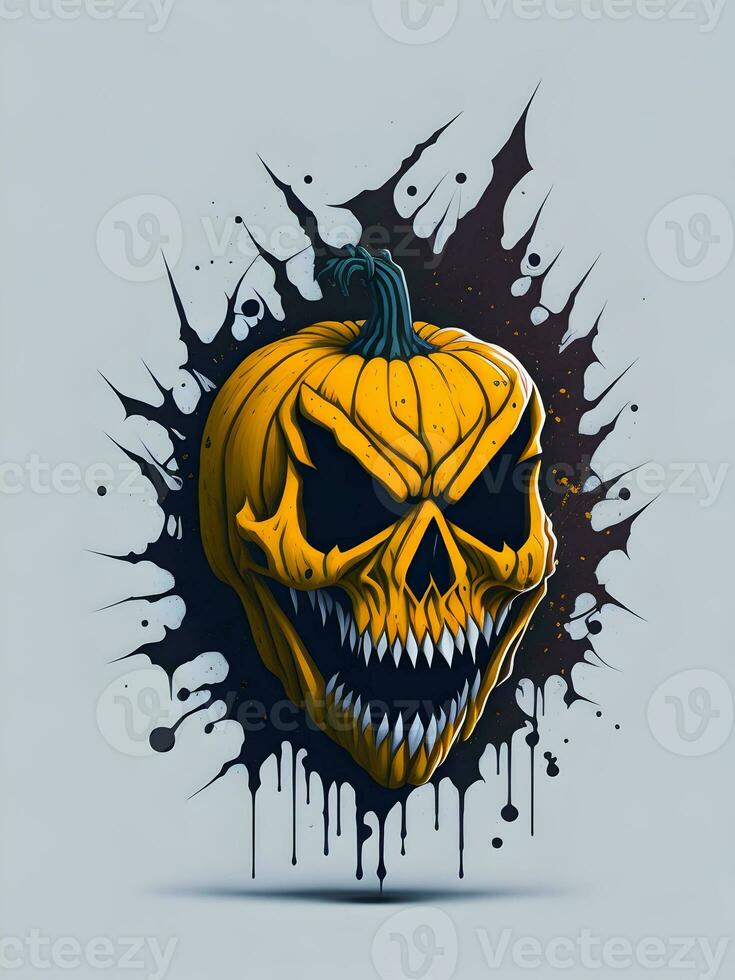 Halloween zucca con orrore viso illustrazione su nero sfondo foto