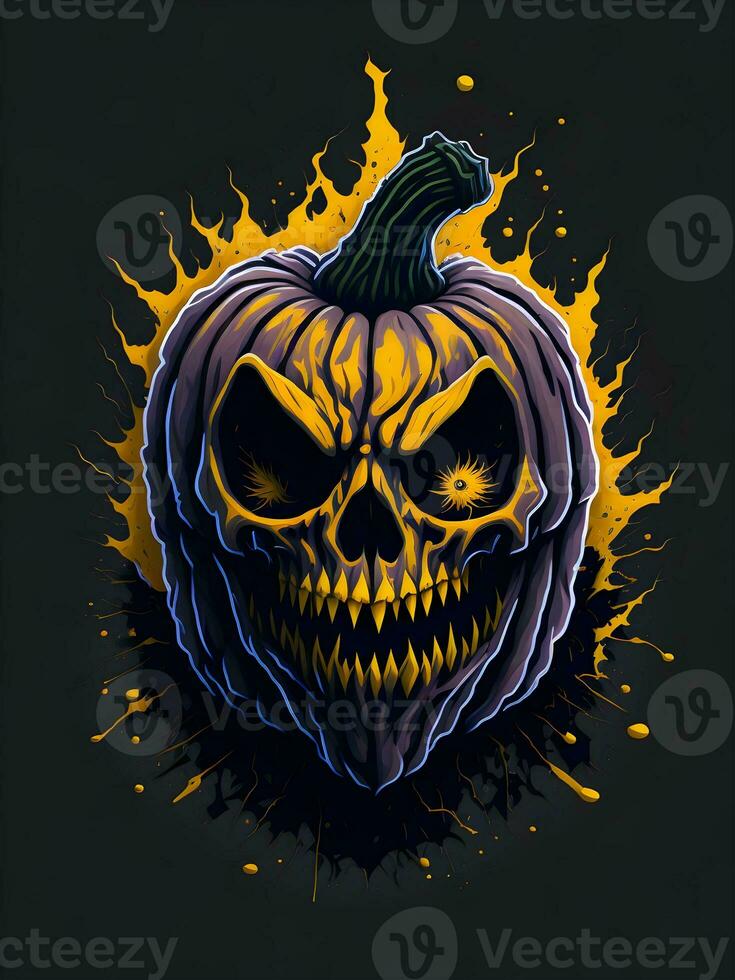 Halloween zucca con orrore viso illustrazione su nero sfondo foto