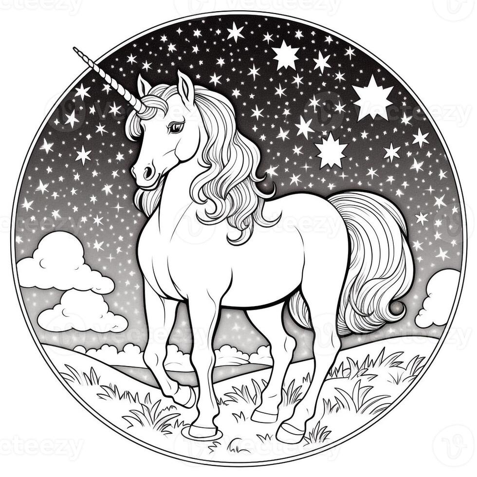 unicorno colorazione pagine cartone animato stile foto