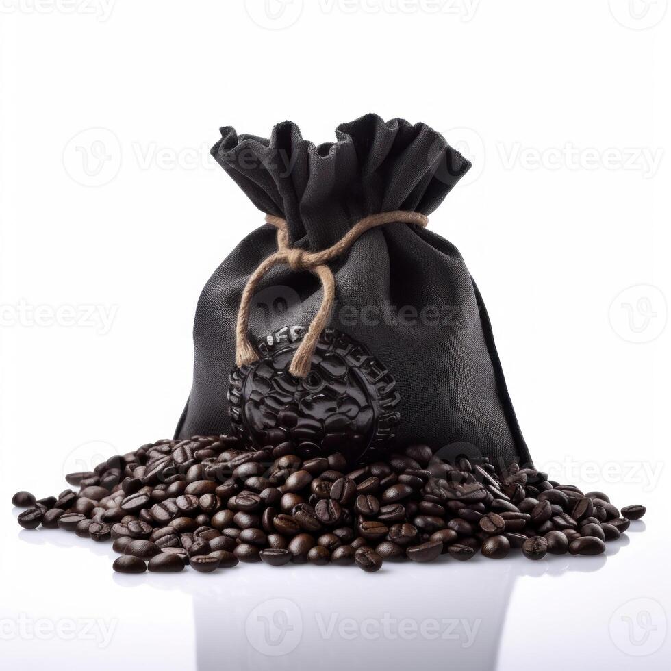 caffè Borsa con caffè fagioli su pulito superficie. studio sparo. ai generativo foto