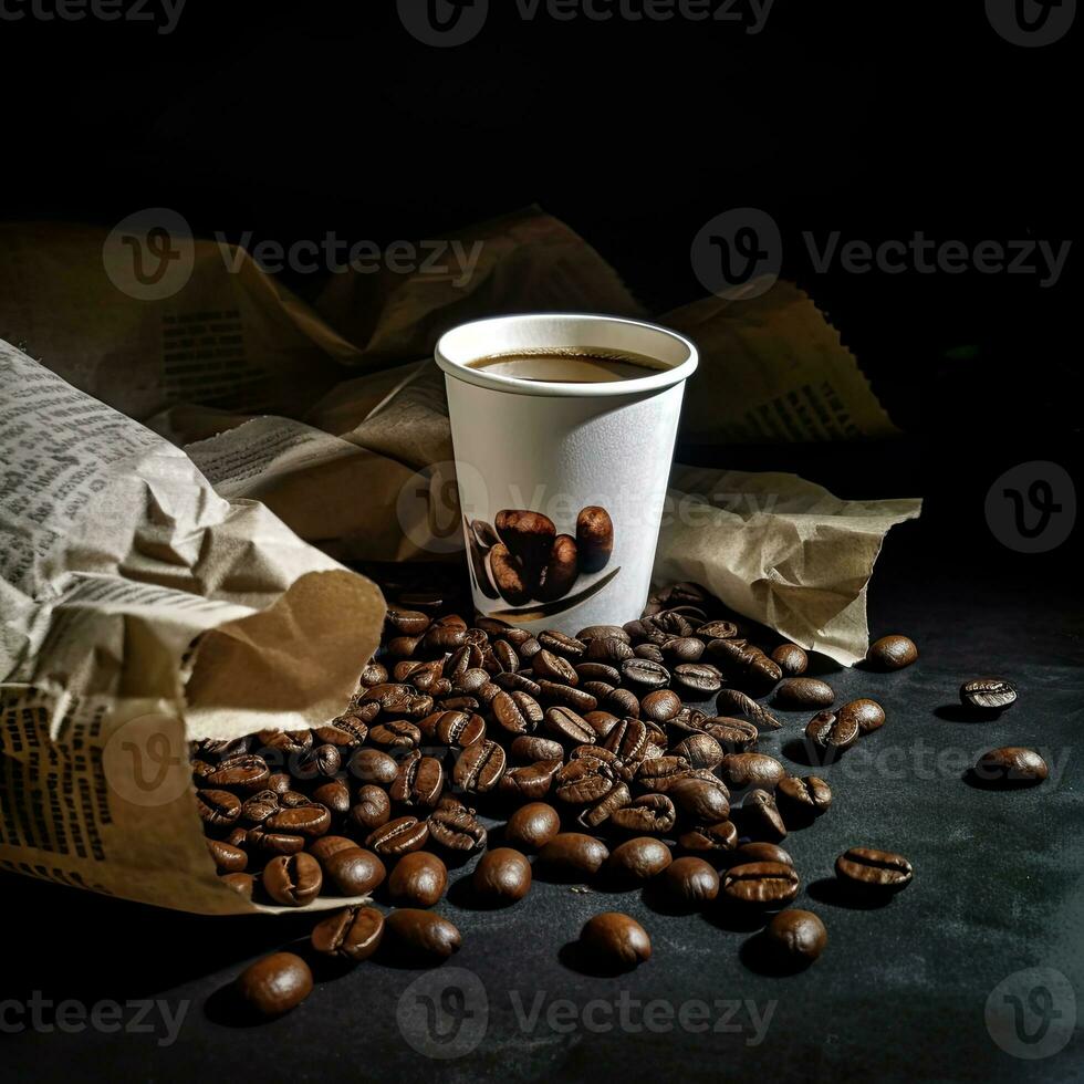 caffè tazza con caffè fagioli studio vicino su tiro ai generativo foto