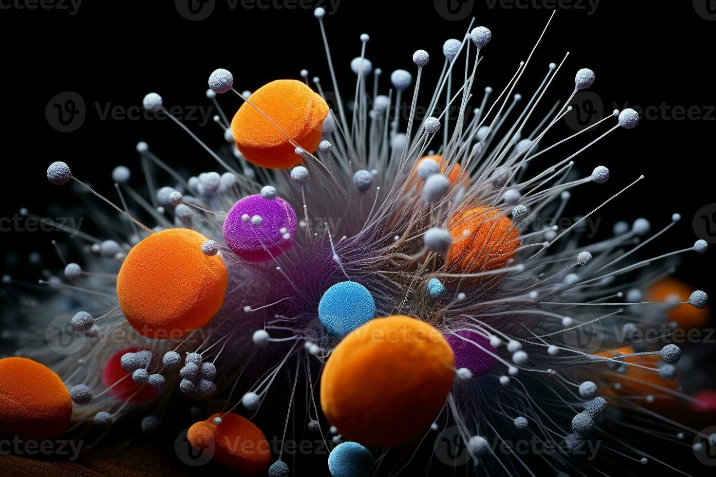 microscopico scala muffa, batteri, virus, cellula nel multiplo colore astratto concetto, ai generato. foto