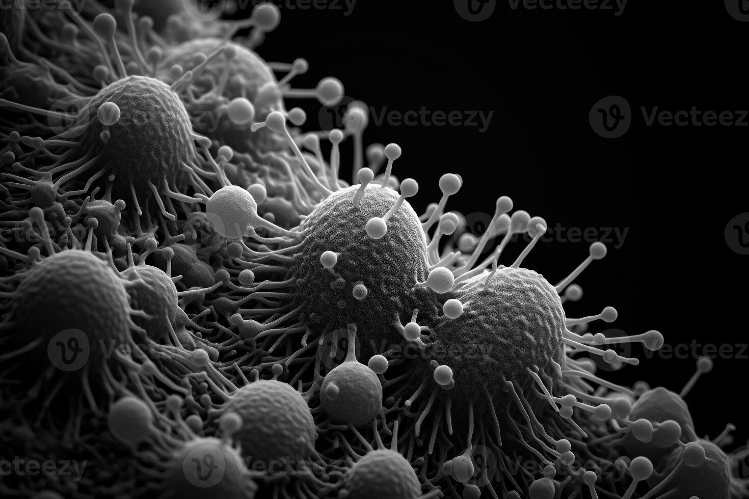 microscopico scala muffa, batteri, virus, cellula nel multiplo colore astratto concetto, ai generato. foto