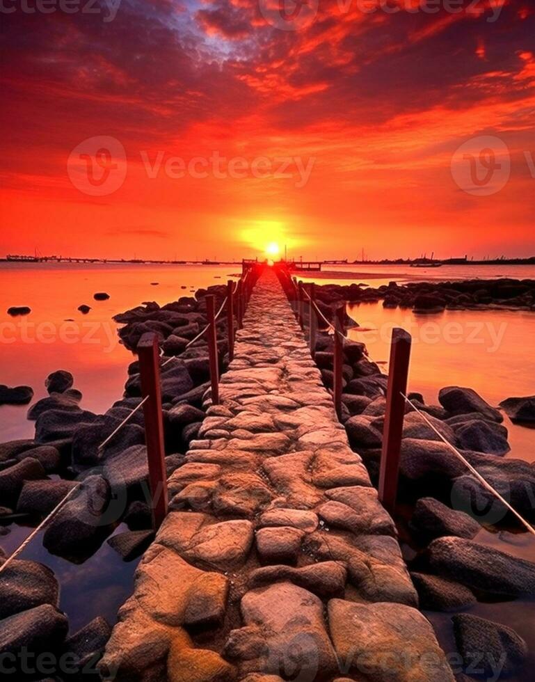 mare naturale paesaggio con tramonto, generativo ai foto