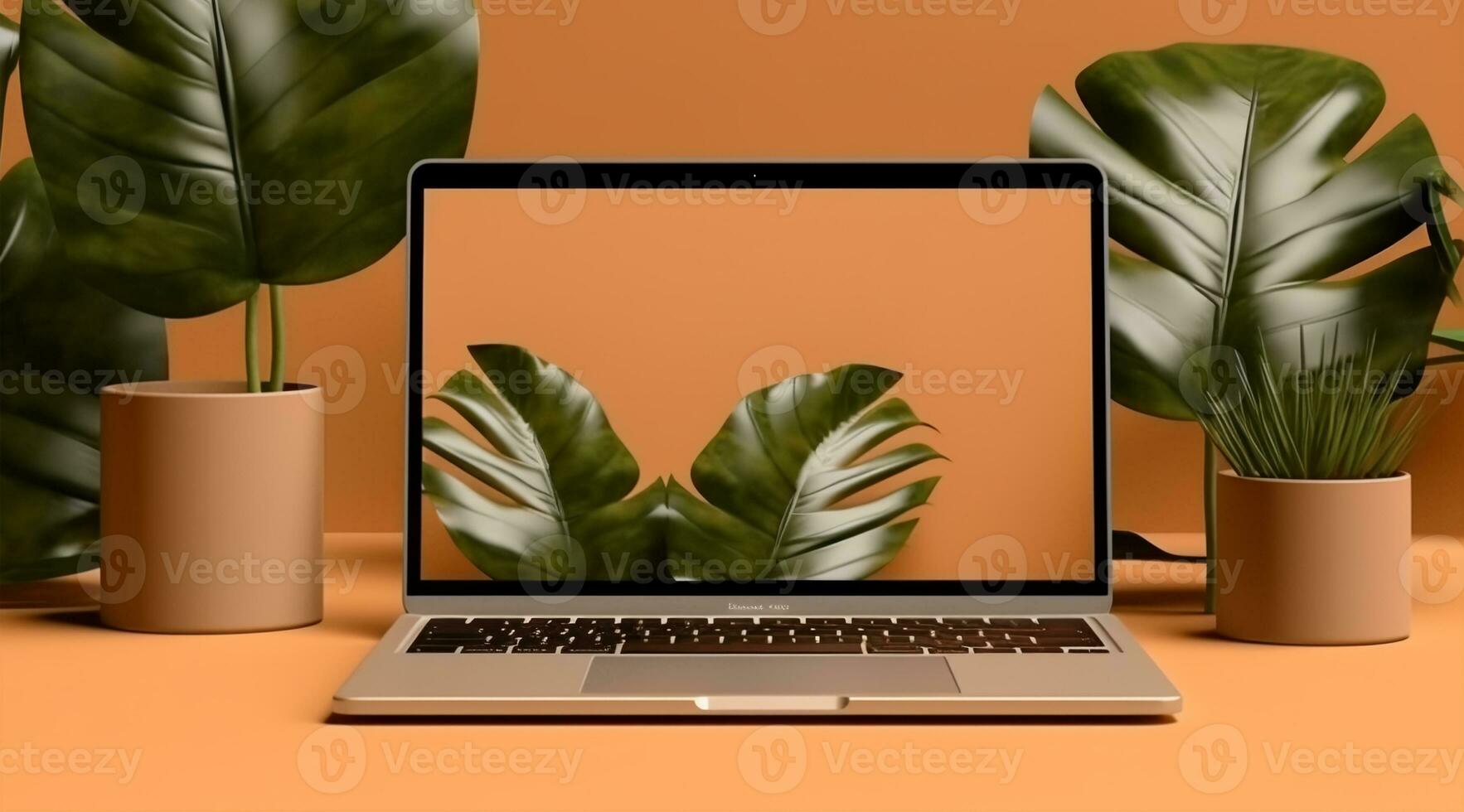 il computer portatile modello modello con Schermo schermo con natura sfondo, generativo ai foto