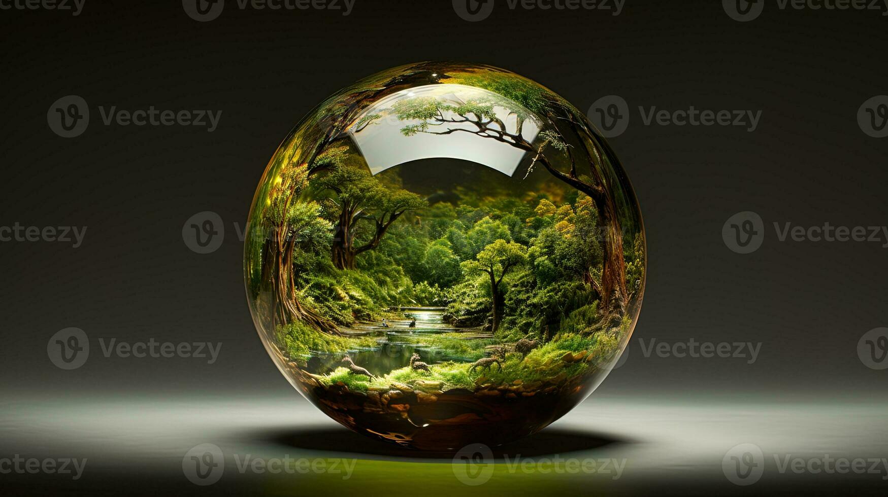 bicchiere palla con un' foresta dentro, generato di ai foto