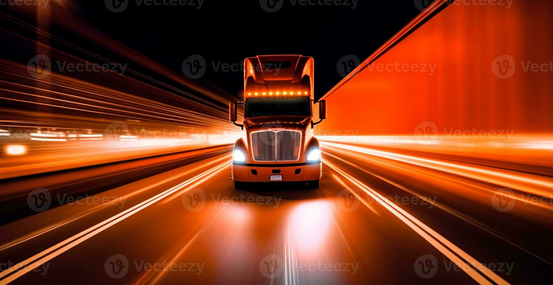 americano stile camion su il autostrada senza pedaggio, autostrada traino carico. trasporto concetto - ai generato Immagine foto