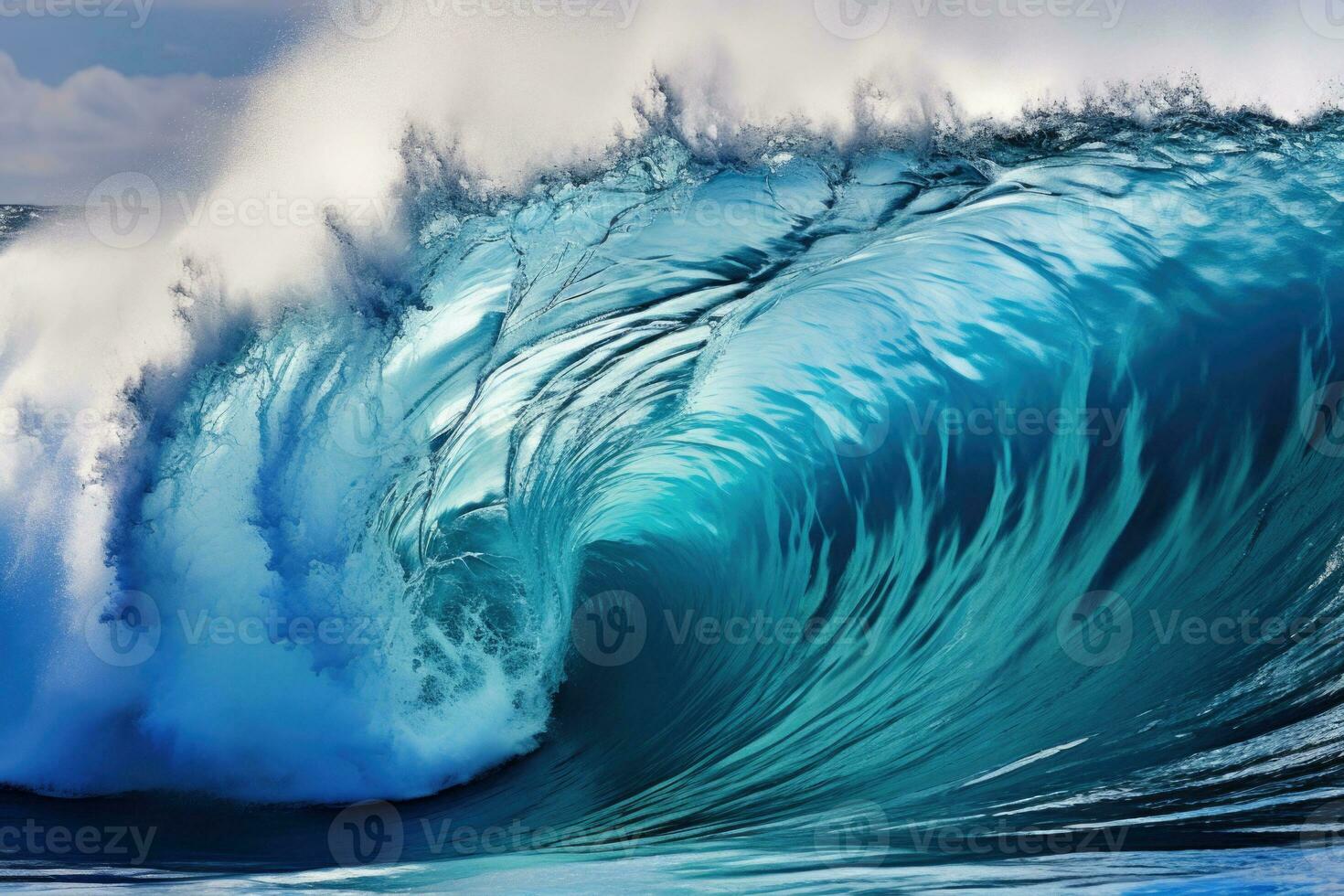 bellissimo in profondità blu tubo onda nel il oceano. oceano onda Alba a partire dal dentro un' spiaggia onda. generativo ai foto