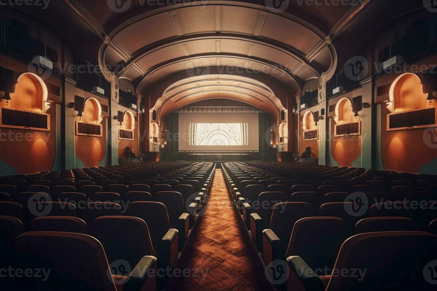 cinema interno con grande schermo, creato con generativo ai foto
