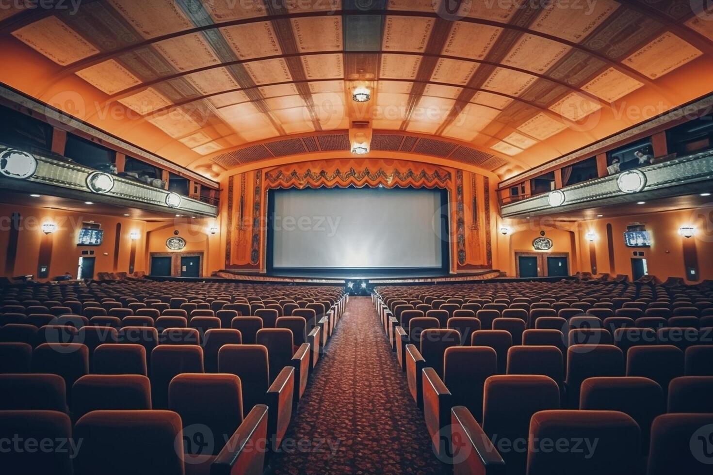 cinema interno con grande schermo, creato con generativo ai foto