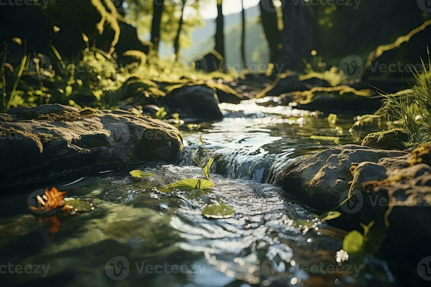 fresco montagna flusso, creato con generativo ai foto