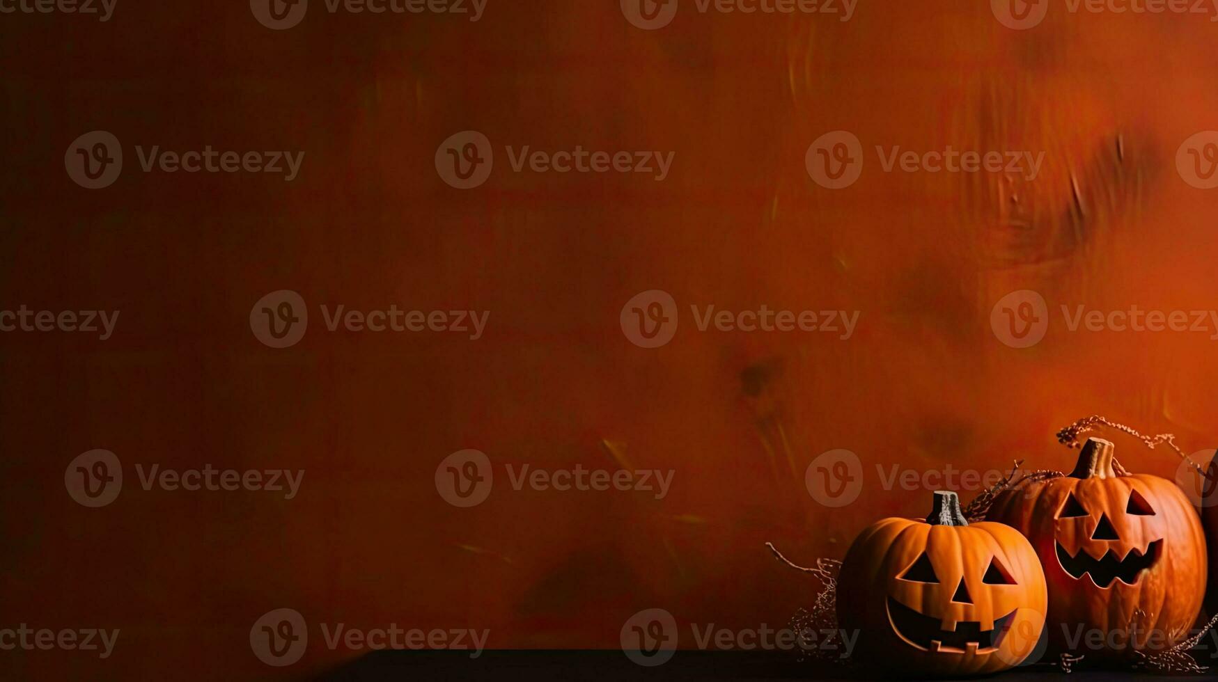 Halloween bandiera sfondo con mazzo di arancia zucche su spaventoso sfondo, ai generativo foto