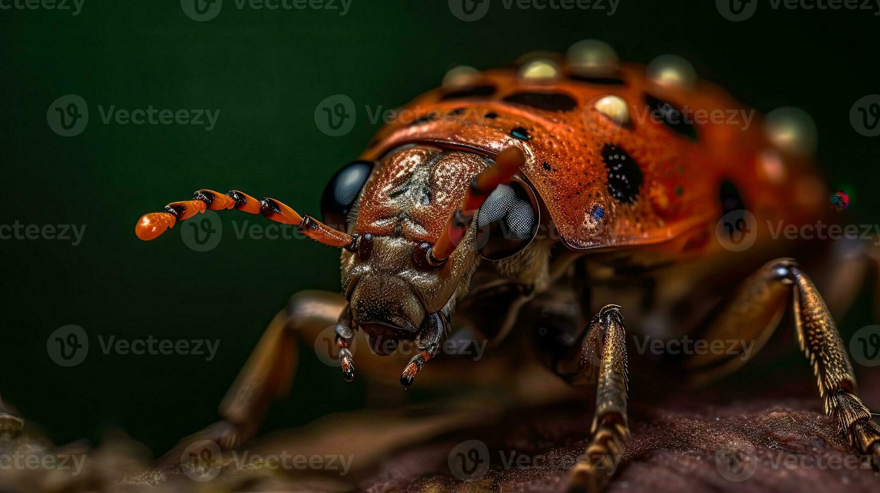 avvicinamento di piccolo arancia insetto con sfocatura sfondo, ai generativo foto
