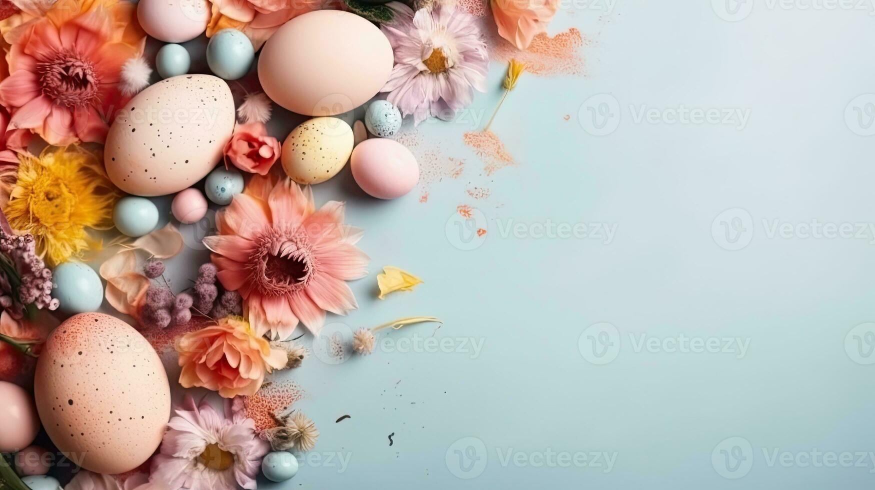 contento Pasqua giorno vendita bandiera sfondo concetto design con Perfetto ornamento e Visualizza, ai generativo foto